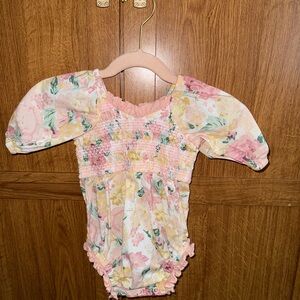Ivy City Co Floral Baby Bodysuit in Pink and Yellow